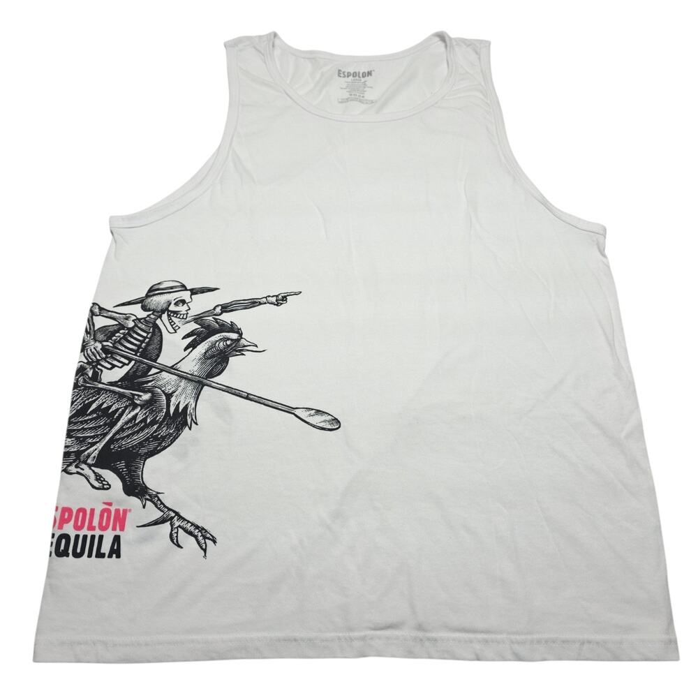 Espolón Tequila Skeleton Rooster Graphic White Tank Top Men's Size Large Mexico